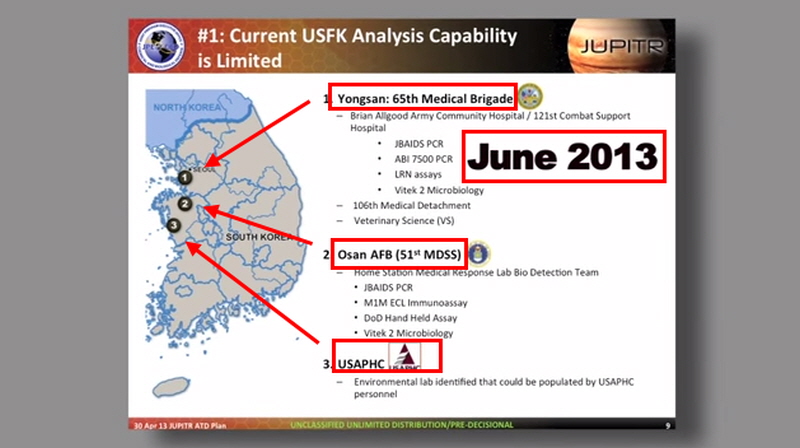 2013년 6월 주피터 계획이 오산, 용산 등 미군 기지 연구소에서 본격적으로 실시될 것을 보여주는 자료