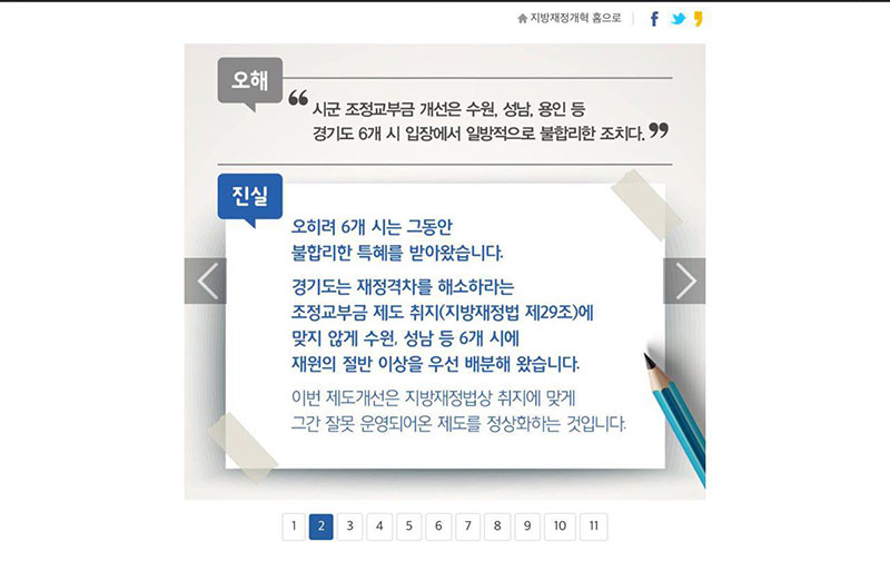 행정자치부 홈페이지에 게재된 지방재정개혁의 오해와 진실 중에서