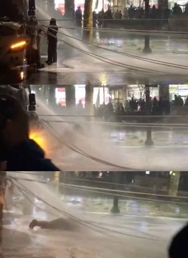 경찰이 14일 ‘민중총궐기’ 대회 도중 무방비 상태로 서있던 참가자를 향해 물대포를 직사해 또 한 명이 그대로 바닥에 쓰러졌다.