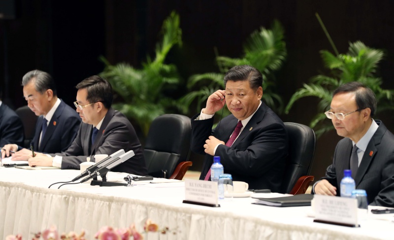 17일 오후 파푸아뉴기니 스텐리 호텔에서 열린 한중정상회담에서 시진핑 중국 국가주석이 참석해 자리하고 있다.