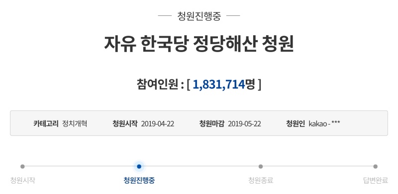 22일 오전 자유한국당 정당 해산 청원 상황. 자료사진.