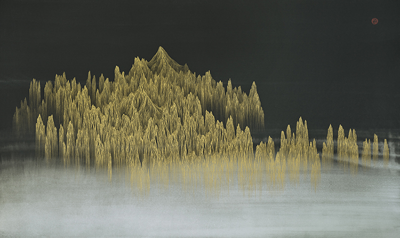 임진성 ‘몽유’ 전_몽유금강도 138x230cm 화선지에 수묵채색과 니금 2018