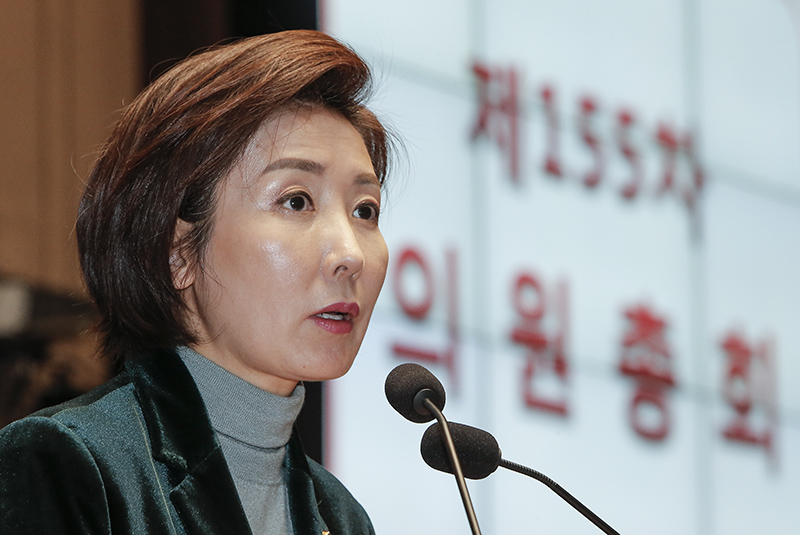 28일 오후 국회에서 열린 자유한국당 의원총회에서 나경원 원내대표가 발언하고 있다.