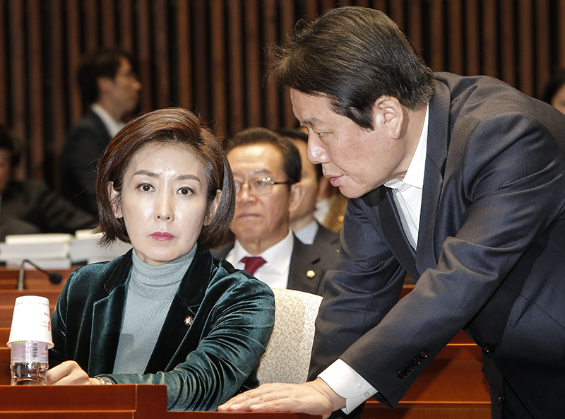 나경원 원내대표와 정양석 원내수석이 대화를 나누고 있다.(자료사진)