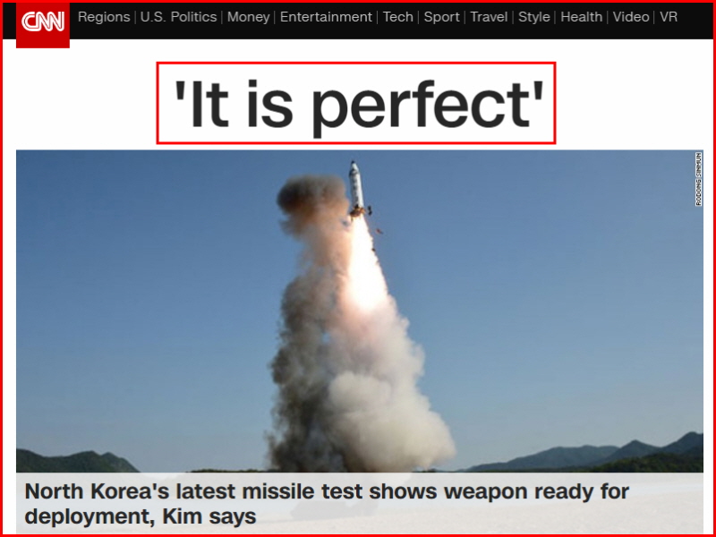 CNN 방송은 북한이 지난 21일 발사한 미사일 시험이 "완벽했다"라고 주장했다고 보도했다.