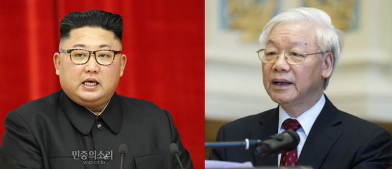 김정은 북한 국무위원장과 응우옌 푸 쫑 베트남 국가주석 (자료 사진)