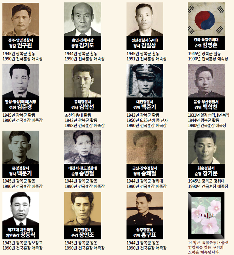2018년 12월3일 경찰청이 추가로 확인해 발표한 '광복군 출신 경찰관' 12명 관련자료.