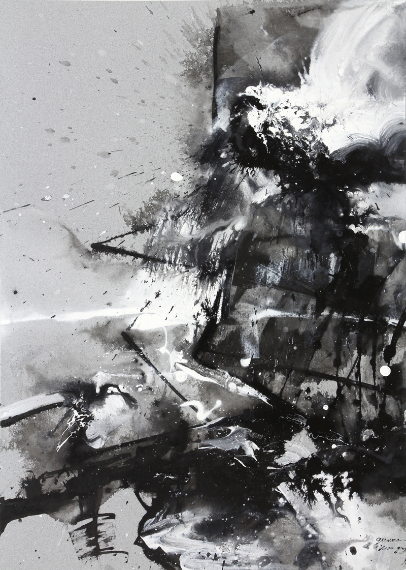 Waves-原始的 힘의 시작, Mixmedia on paper, 40×21cm, 2017
