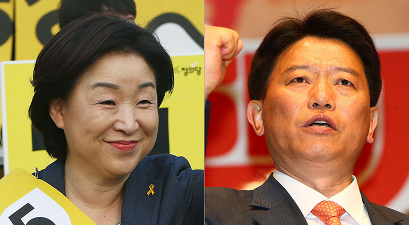 민주노총이 19대 대통령 선거 지지 후보로 결정한 정의당 심상정(왼쪽) 후보와 민중연합당 김선동(오른쪽) 후보