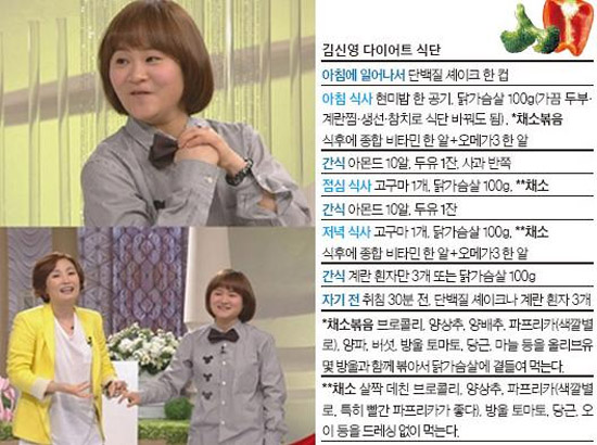 김신영 감량식단, 다이어트 성공비법은?