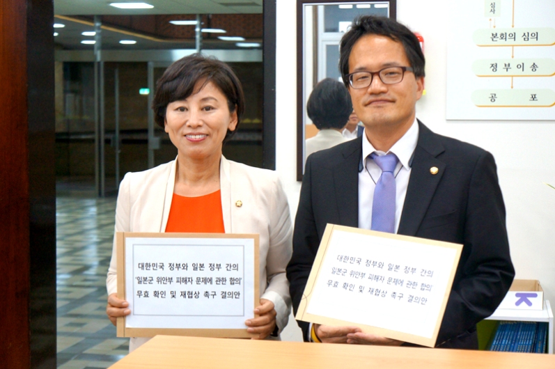 5월 30일 더불어민주당 남인순·박주민 의원이 한일 정부 간의 ‘일본군 위안부 피해자 문제에 관한 합의’ 무효 확인 및 재협상 촉구 결의안을 국회에 제출했다.