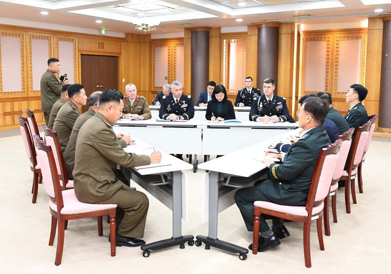 지난 16일 경기도 파주시 판문점 남측 지역 자유의집에서 판문점 공동경비구역 비무장화 이행을 위한 남·북·유엔사 3자협의체 1차 회의가 열리고 있는 모습