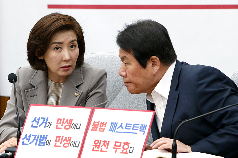 자유한국당 나경원 원내대표(왼쪽)와 정양석 원내수석부대표 자료사진.