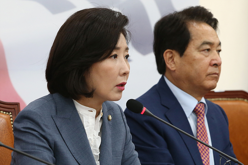 자유한국당 나경원 원내대표가 12일 국회에서 열린 원내대표·중진의원 연석회의에서 모두발언하고 있다. 2019.06.12