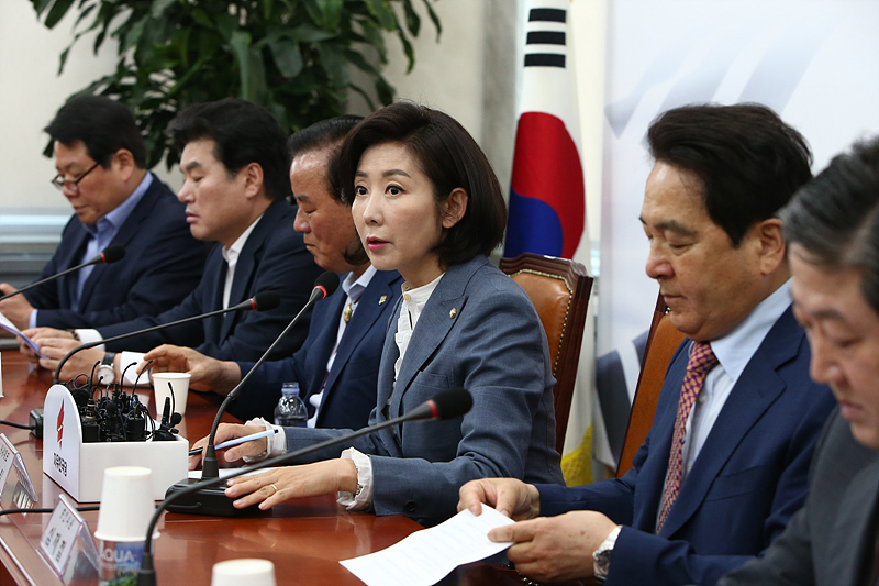 자유한국당 나경원 원내대표가 12일 국회에서 열린 원내대표·중진의원 연석회의에서 모두발언하고 있다. 2019.06.12
