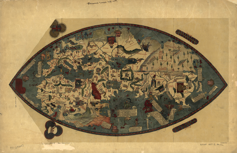 Genoese World Map, 1457년. 15세기가 되면서 포르투갈을 선두로 항해술이 발달하면서 지리적 정보도 많아졌다. 이 시기에 만들어진 제노바 세계지도는 발스페르거(Walsperger) 세계지도와 함께 대항해시대 이전에 만들어진 중세의 마지막 세계지도이다. 이 지도에는 알려지지 않은 인도양을 중심으로, 인어를 비롯한 상상 속 동물을 표현하였다.