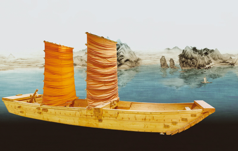 전통한선 기법으로 제작된 황포돛배, 9×2.5×4.16m<br