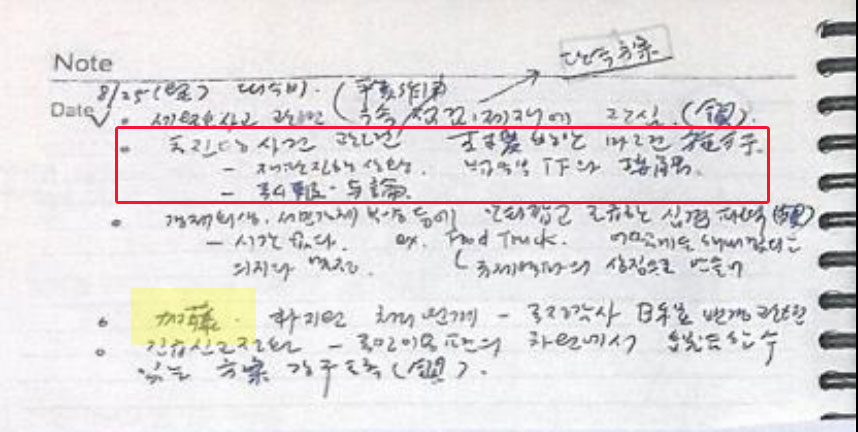 김영한 전 청와대 민정수석의 ‘회의 비망록’ 2014년 8월 25일 메모