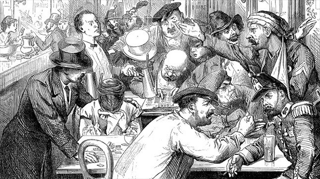 18세기 커피하우스에서 쟁론 중인 시민들 삽화