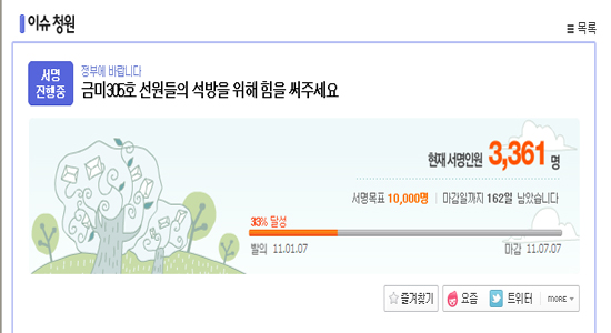 금미305호 석방 탄원 아고라 서명게시판
