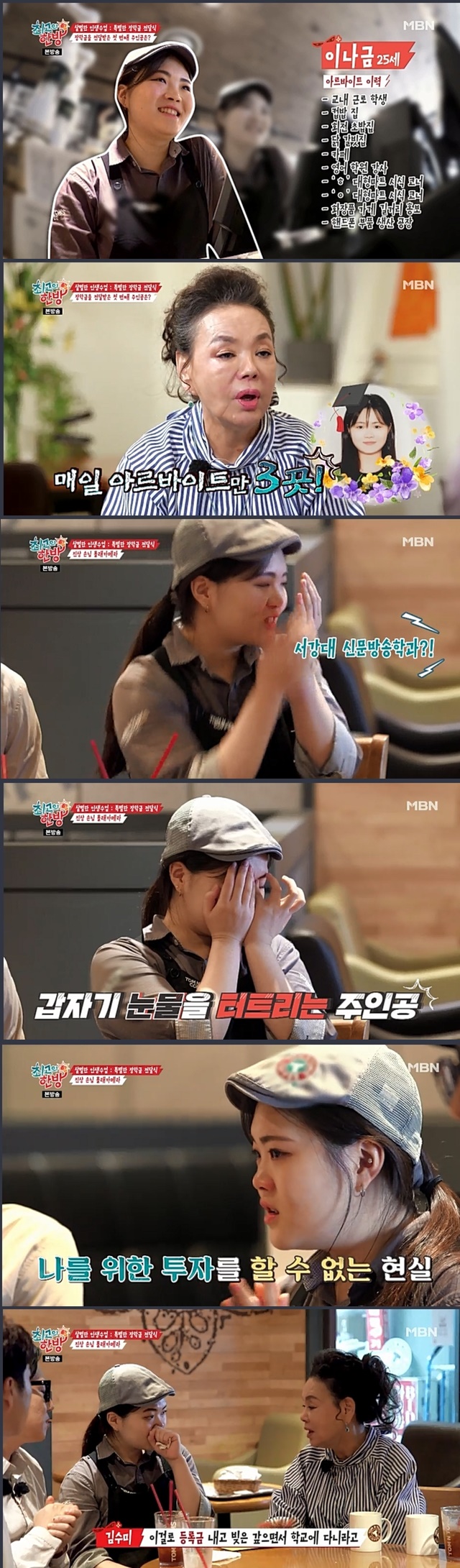 17일 방송된 MBN 예능 프로그램 '살벌한 인생수업-최고의 한방'에서는 김수미, 탁재훈, 이상민, 장동민이 한 대학생에게 장학금을 전달했다.