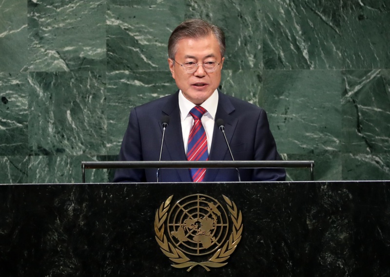 지난해 유엔 총회에서 기조연설하는 문재인 대통령