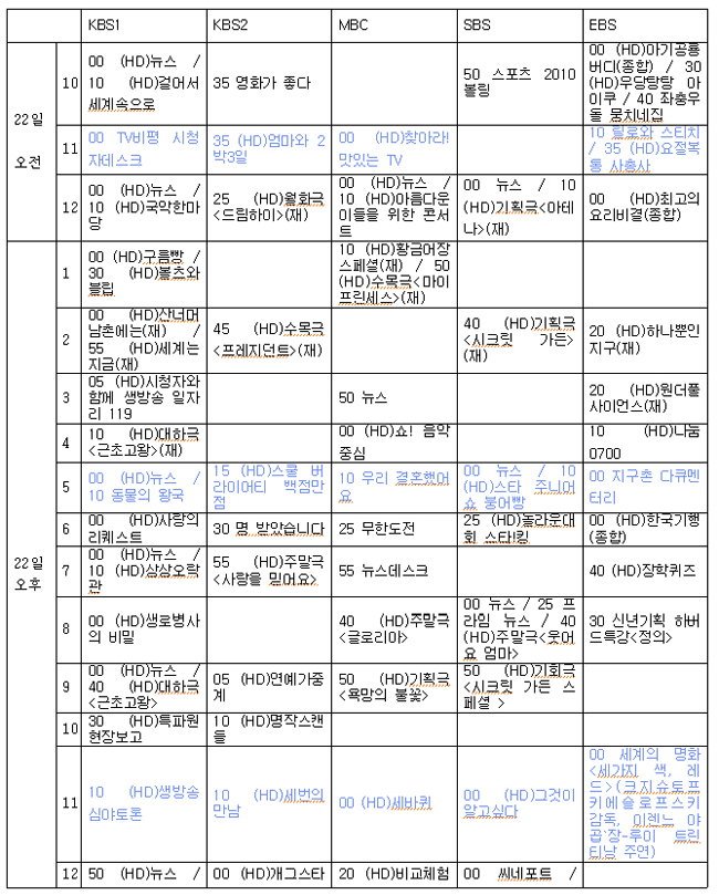 주말 TV편성표 - 민중의소리 주말 Tv편성표 - 민중의소리