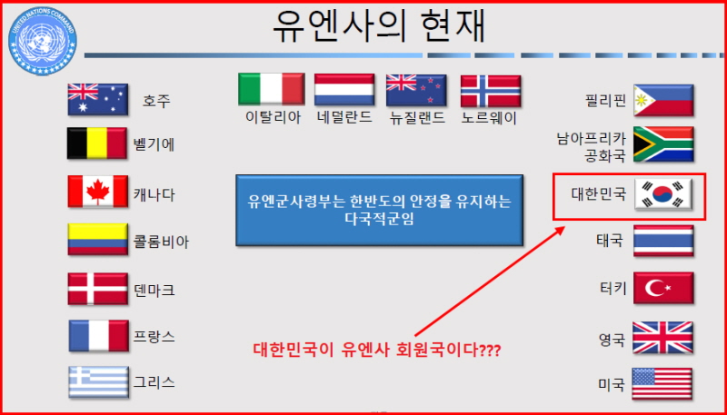 유엔사령부(UNC)가 최근 기자들에게 배포한 자료에서 마치 대한민국이 유엔사령부 회원국인 것처럼 조직도를 작성해 배포한 사실이 드러났다.