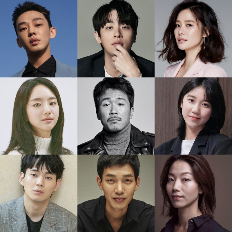 (사진 위부터 오른쪽에서 왼쪽 순) 배우 유아인, 박정민, 김현주, 원진아, 양익준, 이레, 류경수, 김도윤, 김신록