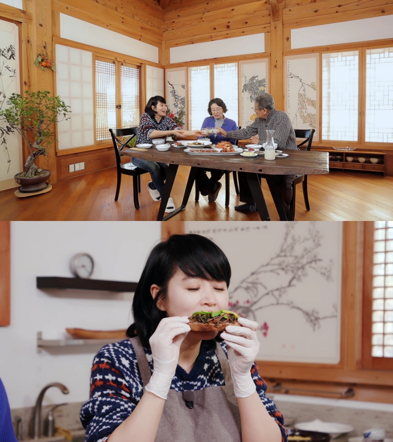 ‘한국인의 밥상’의 최불암과 아내 김민자 그리고 배우 김혜수가 함께 식사하고 있다.