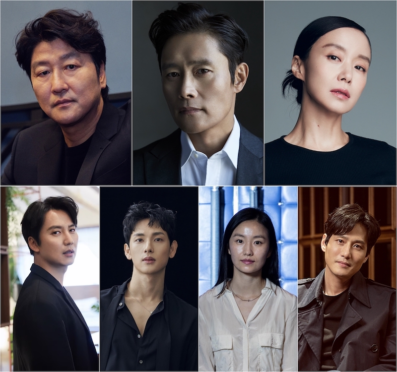 영화 '비상선언'에 출연하는 배우 송강호, 이병헌, 전도연, 김남길, 임시완, 김소진, 박해준.
