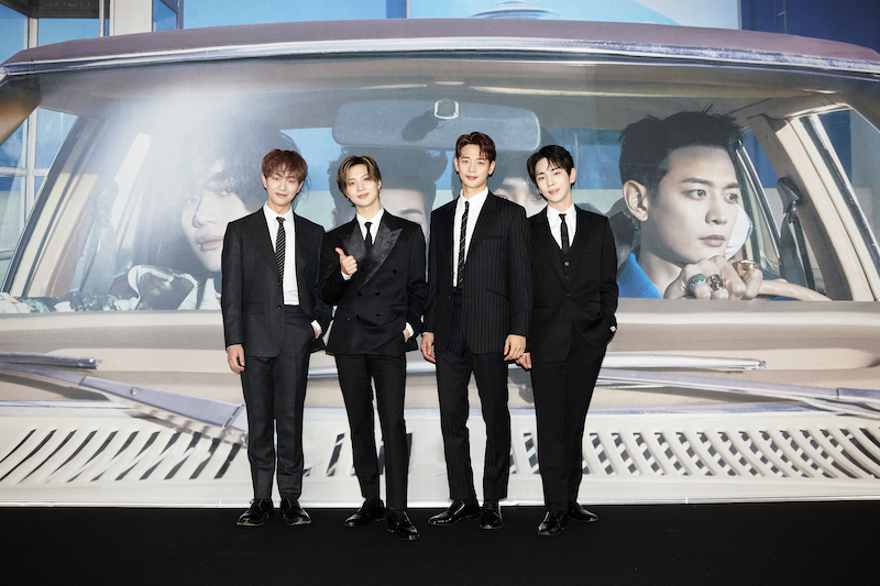 샤이니 정규 7집 '돈트 콜 미' 온라인 기자간담회에 참석한 멤버 온유(왼쪽부터), 태민, 민호, 키. 2021.2.22.