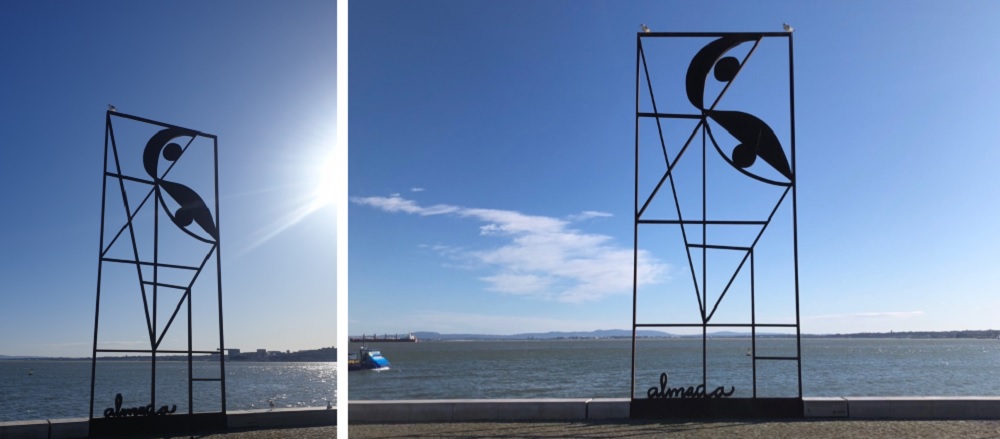 리스보아 해변에 서 있는 알마다 네그리로스 기념 조형물. 2020