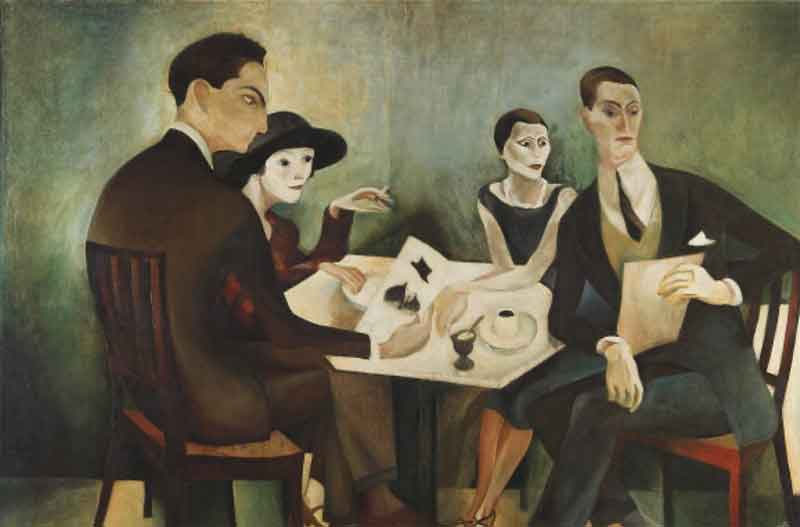 Cafe A Brasileira에서의 모임 속 자화상, 1925. 알마다 네그리로스는 왼쪽에서 첫 번째