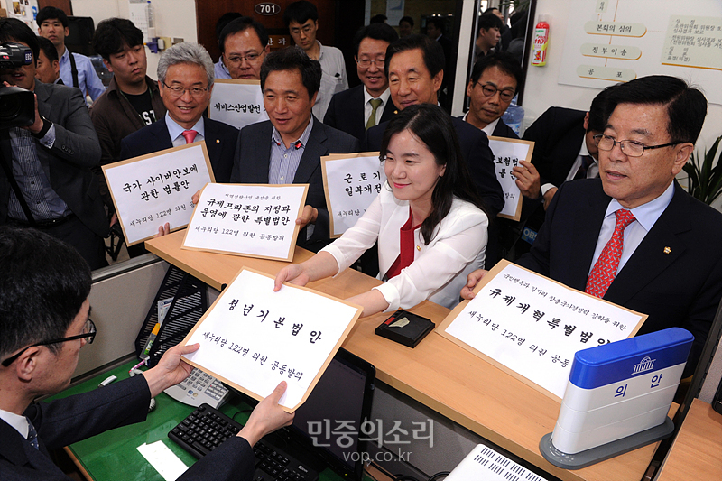 20대 국회가 개원할 당시 서울 여의도 국회 의안과에 새누리당 당론 1호 법안인 '청년기본법'과 '규제프리존의 지정과 운영에 관한 특별법' 등 9개 법안을 신보라 의원과 김광림 의원 등이 제출하고 있다.