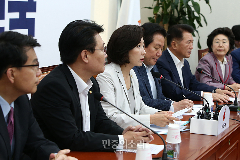 자유한국당 나경원 원내대표가 12일 국회에서 열린 원내대책회의에서 모두발언하고 있다. 2019.07.12