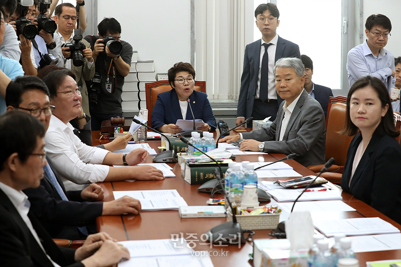 18일 국회에서 진행된 환경노동위원회 고용노동소위원회 유연근로제 관련 노사의견 청취에서 임이자 소위원장이 발언하고 있다. 2019.07.18