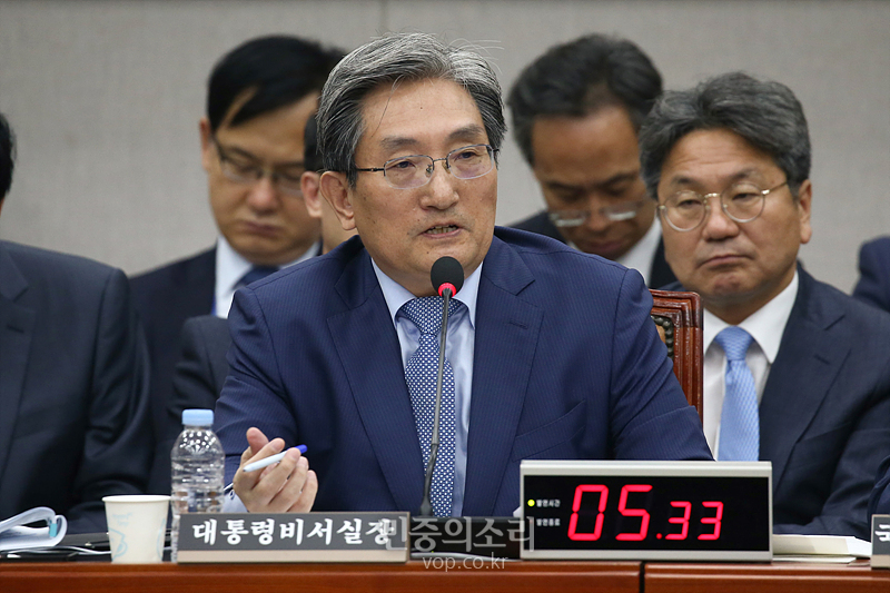 노영민 대통령 비서실장이 국회에서 열린 운영위원회 전체회의에 출석해 답변하고 있다. 2019.08.06