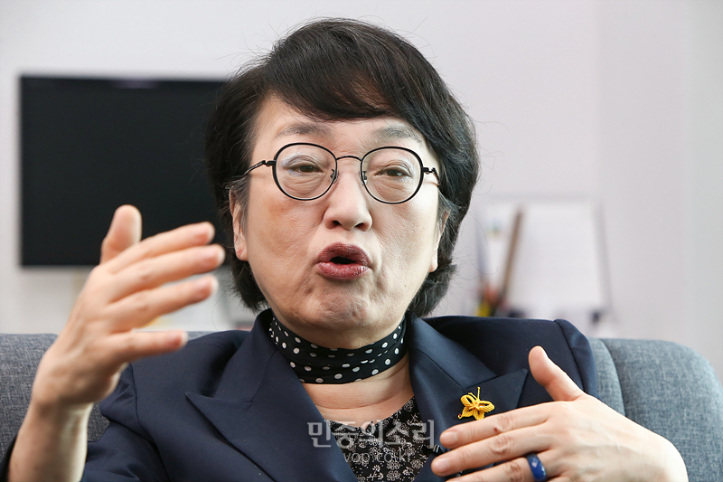 열린민주당 김진애 의원이 21일 국회 의원회관에서 민중의소리와 인터뷰하고 있다. 2020.07.21