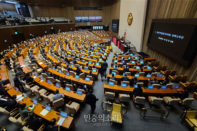 23일 국회에서 열린 본회의 중 미래통합당과 국민의당이 주도한 추미애 법무부 장관에 대한 탄핵소추안 제안설명이 이어지고 있다. 2020.07.23