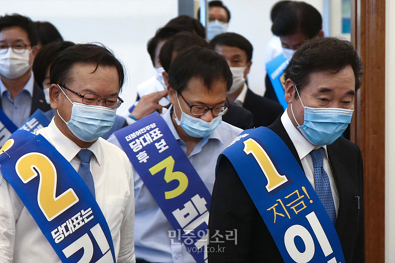 더불어민주당 당권주자인 김부겸(왼쪽부터), 박주민, 이낙연 후보. 자료사진.