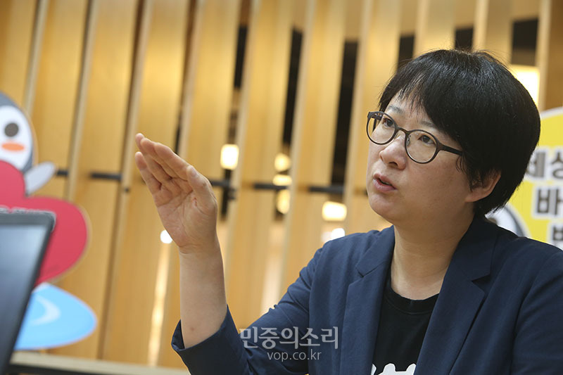 이유진 녹색전환연구소 연구원이 2일 오전 서울 중구 NPO센터에서 민중의소리와 인터뷰를 하고 있다. 2019.10.02