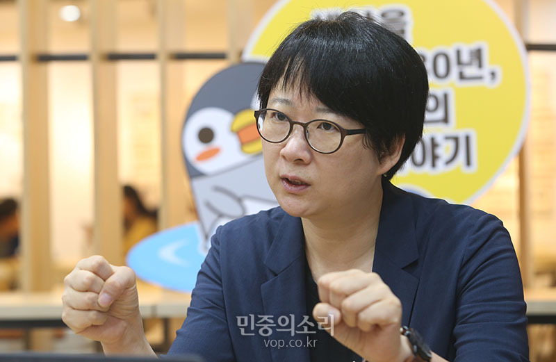 이유진 녹색전환연구소 연구원이 2일 오전 서울 중구 NPO센터에서 민중의소리와 인터뷰를 하고 있다. 2019.10.02