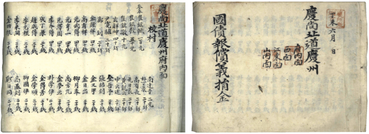 1907년 6월 작성한 경상북도 경주군의 국채보상의연금 성책成