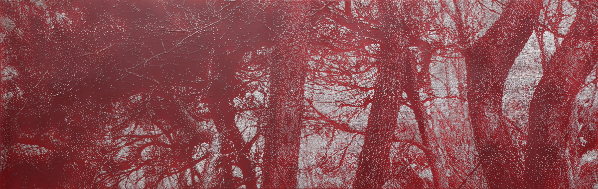 유봉상, PIN 20090330, 2009, 65×200cm, 나무패널 위에 못과 아크릴릭, 서울시립미술관 소장