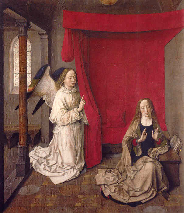 네덜란드 화가 디에릭 보우츠(Dieric Bouts)가 그린 '수태고지' 마리아에게 예수를 임신했음을 알리는 천사의 모습이 담겨 있다.