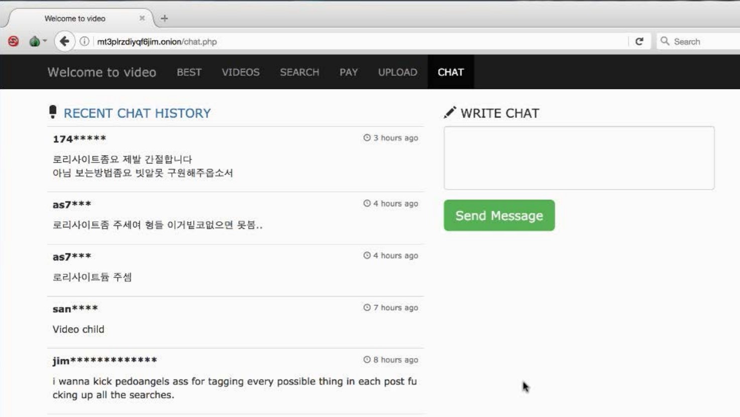 W2V 홈페이지에서 아동 포르노를 요청하는 한국인들