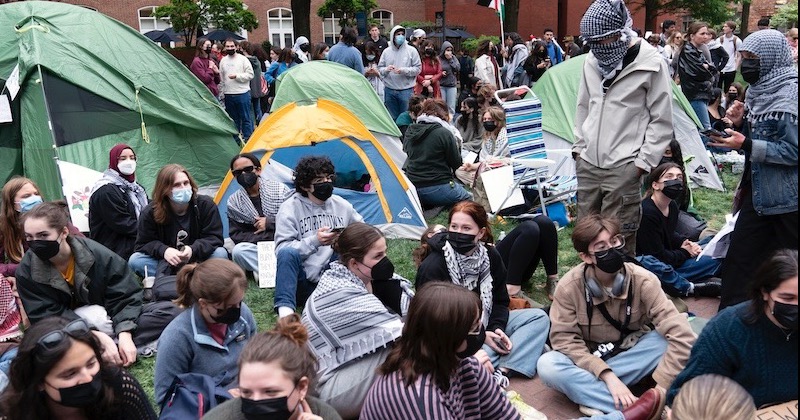대학생들의 반전 시위·농성에 동참하는 미국 교수들