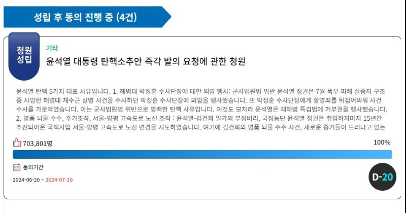 ‘윤석열 대통령 탄핵’ 청원 70만 돌파... 사이트는 아직도 접속 ‘폭주’ 사진