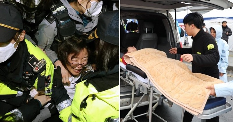 ‘윤 파면’ 단식농성 중 경찰 폭력 진압당한 진보당 정혜경, 결국 병원 이송